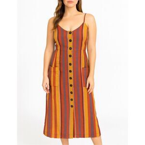 SEA New York Striped 100% Linen Sleeveless Midi Dress Size 4